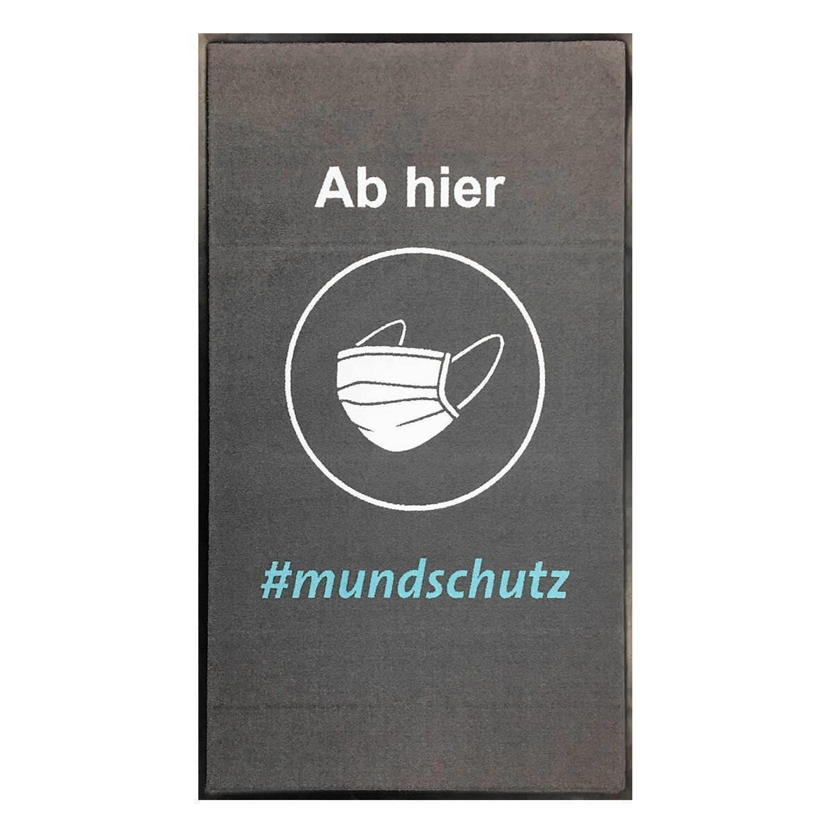 Hinweismatte / Schmutzfangmatte "ab hier Mundschutz" 1 Hinweismatte / Schmutzfangmatte "ab hier Mundschutz"