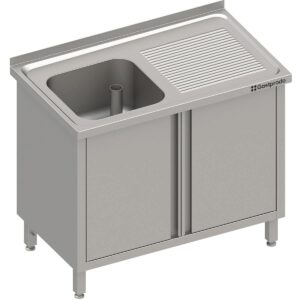 Edelstahl Spülschrank mit Flügeltüren 130 x 60 x 85 cm  - 1 Becken links