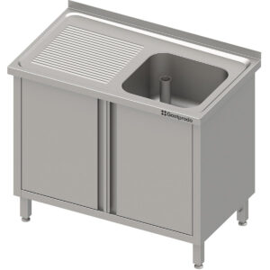 Edelstahl Spülschrank mit Flügeltüren 130 x 60 x 85 cm  - 1 Becken rechts