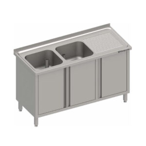 Edelstahl Spülschrank mit Flügeltüren 130 x 70 x 85 cm - 2 Becken links