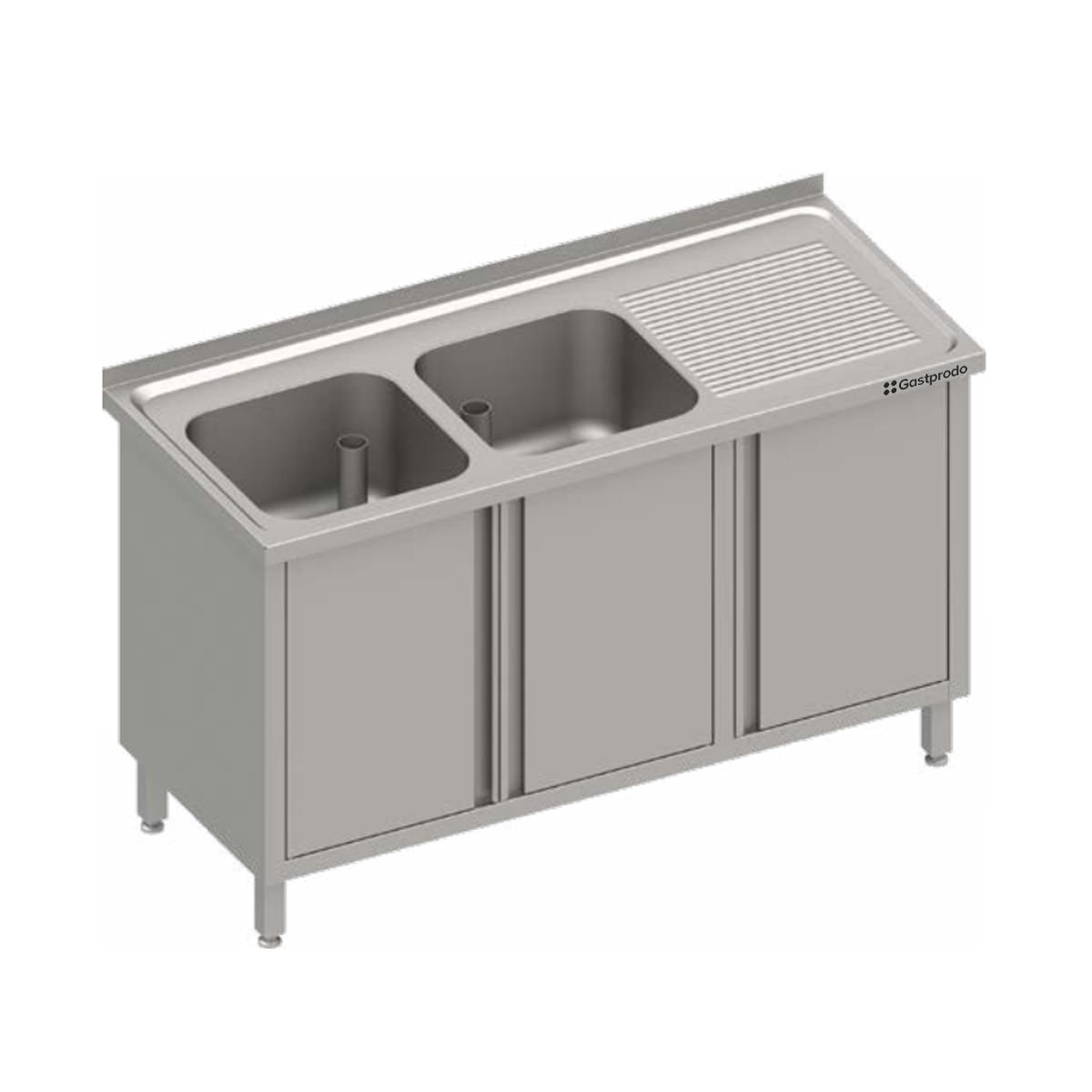 Edelstahl Spülschrank mit Flügeltüren 110 x 70 x 85 cm - 2 Becken links 1 Edelstahl Spülschrank mit Flügeltüren 130 x 70 x 85 cm - 2 Becken links