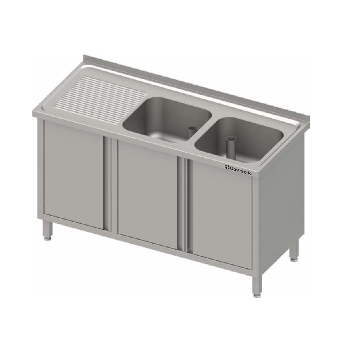 Edelstahl Spülschrank mit Flügeltüren 140 x 60 x 85 cm - 2 Becken rechts 1 Edelstahl Spülschrank mit Flügeltüren 130 x 70 x 85 cm - 2 Becken rechts