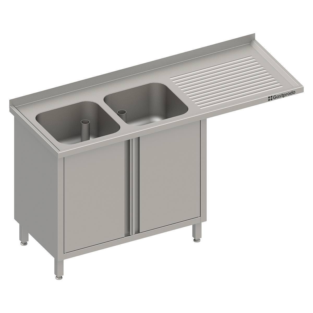 Edelstahl Spülschrank mit Flügeltüren + Überstand 170 x 60 x 90 cm - 2 Becken links 1 Edelstahl Spülschrank mit Flügeltüren + Überstand 180 x 70 x 90 cm - 2 Becken links