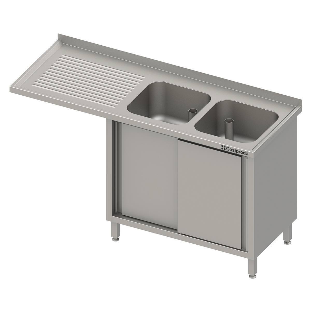 Edelstahl Spülschrank mit Schiebetüren + Überstand 170 x 70 x 90 cm - 2 Becken rechts 1 Edelstahl Spülschrank mit Schiebetüren + Überstand 180 x 70 x 90 cm - 2 Becken rechts