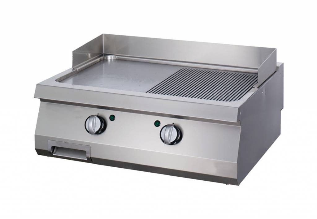 Gas Grillplatte Heavy Duty - ½ glatt / ½ gerillt hartverchromt - 2 Heizzonen + Spritzschutz 1 Gas Grillplatte Heavy Duty - ½ glatt / ½ gerillt hartverchromt - 2 Heizzonen + Spritzschutz