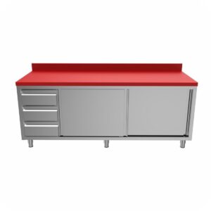 Edelstahl Arbeitsschrank Pro mit Schneidbrett + Schubladen links - 120 x 70 x 85 cm