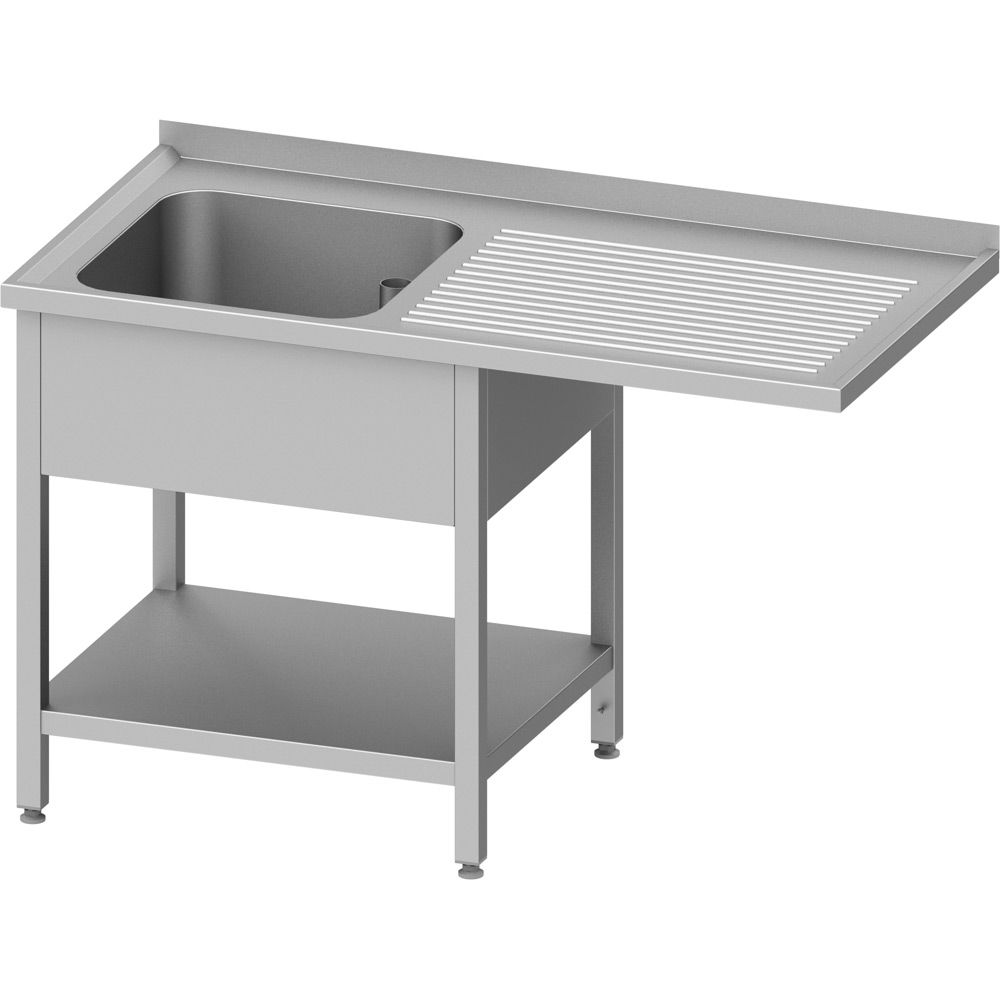 Edelstahl Spültisch mit Grundboden + Überstand 130 x 70 x 90 cm - 1 Becken links 1 Edelstahl Spültisch mit Grundboden + Überstand 140 x 70 x 90 cm - 1 Becken links