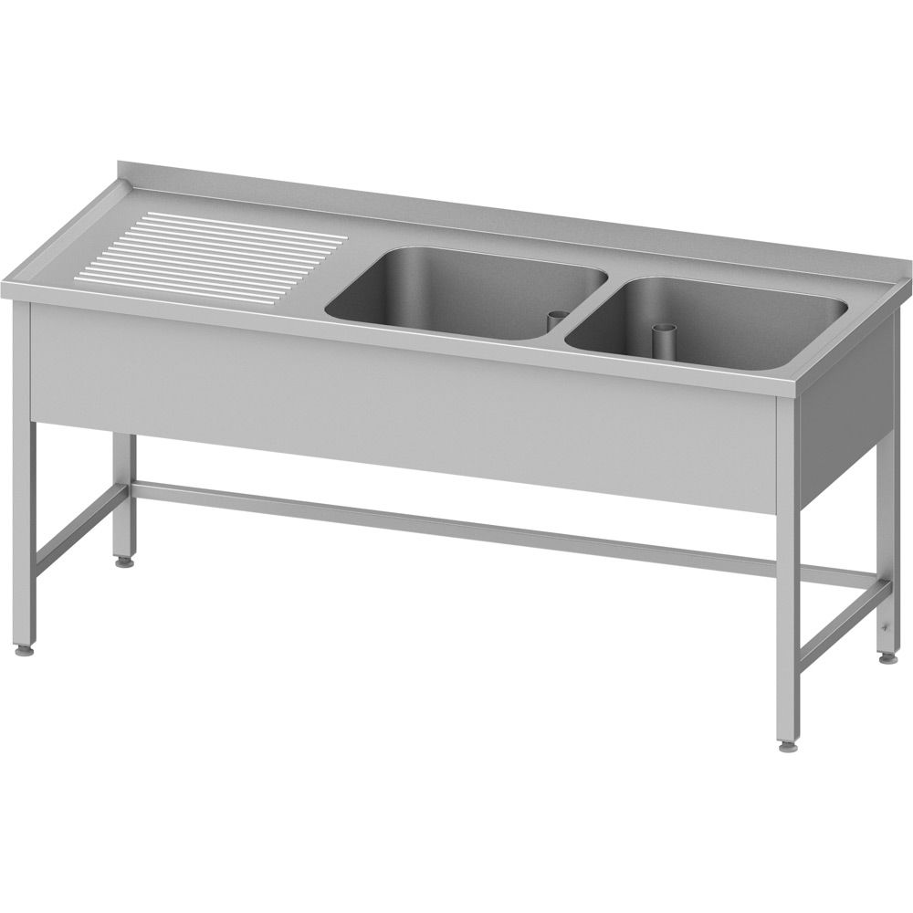Edelstahl Spültisch ohne Grundboden, 190 x 70 x 85 cm - 2 Becken rechts 1 Edelstahl Spültisch ohne Grundboden