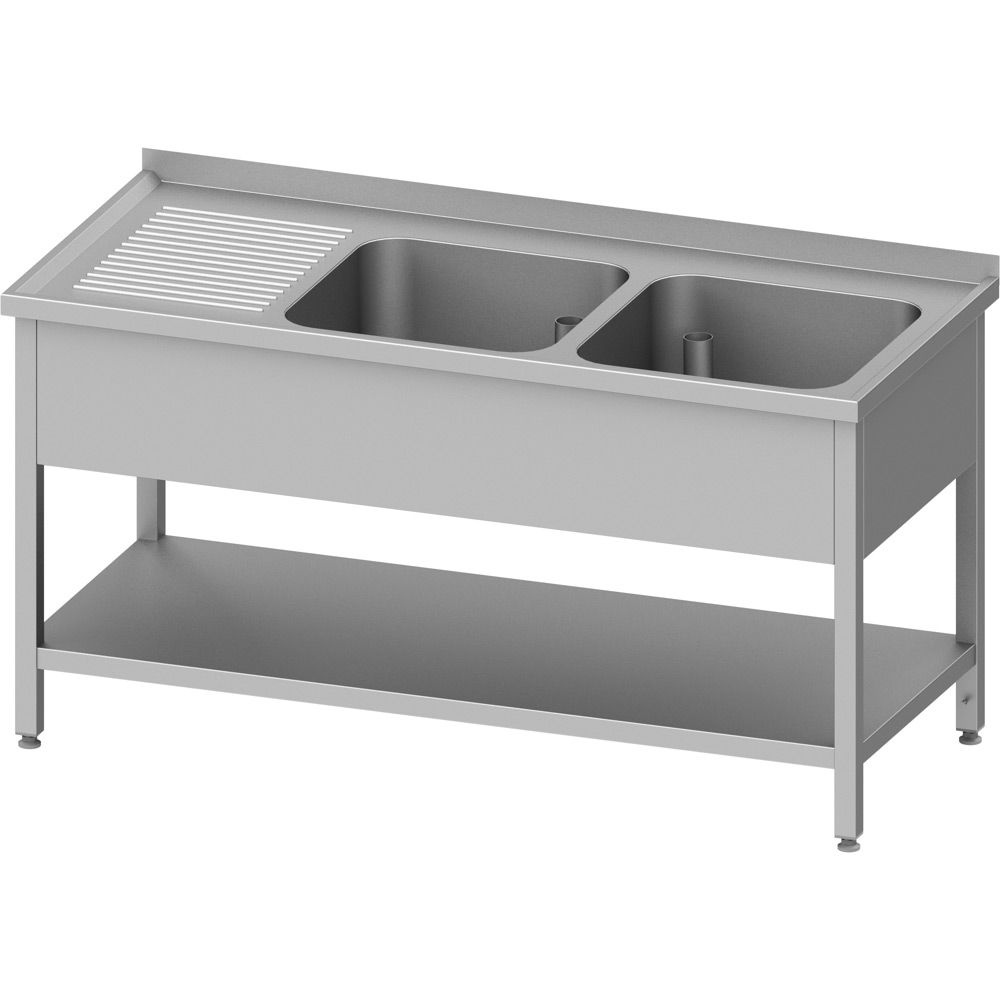Edelstahl Spültisch mit Grundboden 120 x 70 x 85 cm - 2 Becken rechts 1 Edelstahl Spültisch mit Grundboden 140 x 70 x 85 cm - 2 Becken rechts
