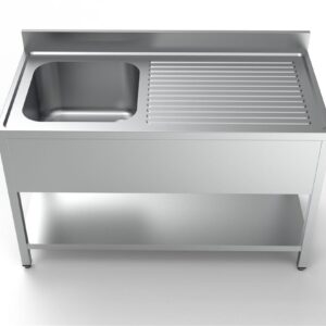 Edelstahl Spültisch PRO mit Grundboden 140 x 70 cm - 1 Becken links