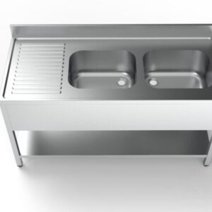 Edelstahl Spültisch PRO mit Grundboden 160 x 70 cm - 2 Becken rechts