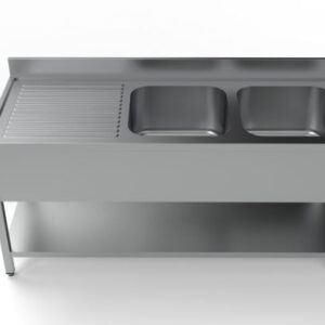 Edelstahl Spültisch PRO mit Grundboden 180 x 70 cm - 2 Becken rechts