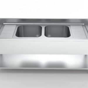 Edelstahl Spültisch PRO mit Grundboden 200 x 70 cm - 2 Becken mittig
