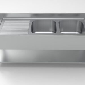 Edelstahl Spültisch PRO mit Grundboden 200 x 70 cm - 2 Becken rechts