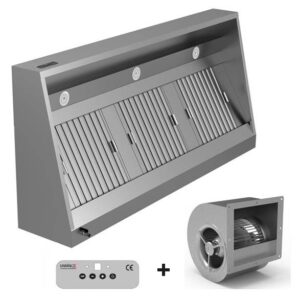 Edelstahl Wandhaube Pro Schrägform mit Motor 3000 x 950 x 520 mm