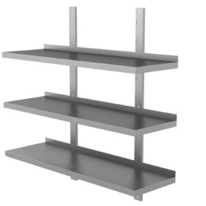 Edelstahl Dreifach-Wandbord / Wandregal PRO 120 x 30 x 100 cm mit Wandschienen